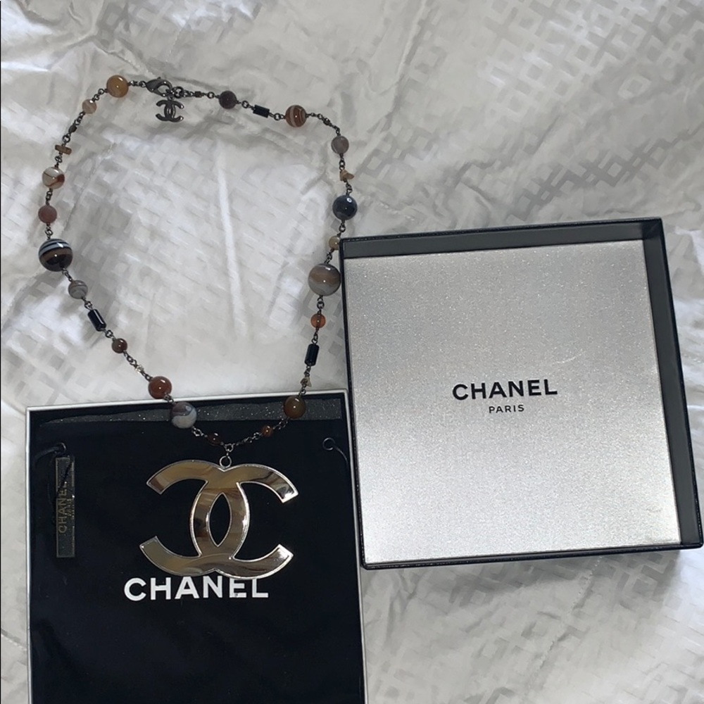 CHANEL NATURAL STONE necklace pendant RARE